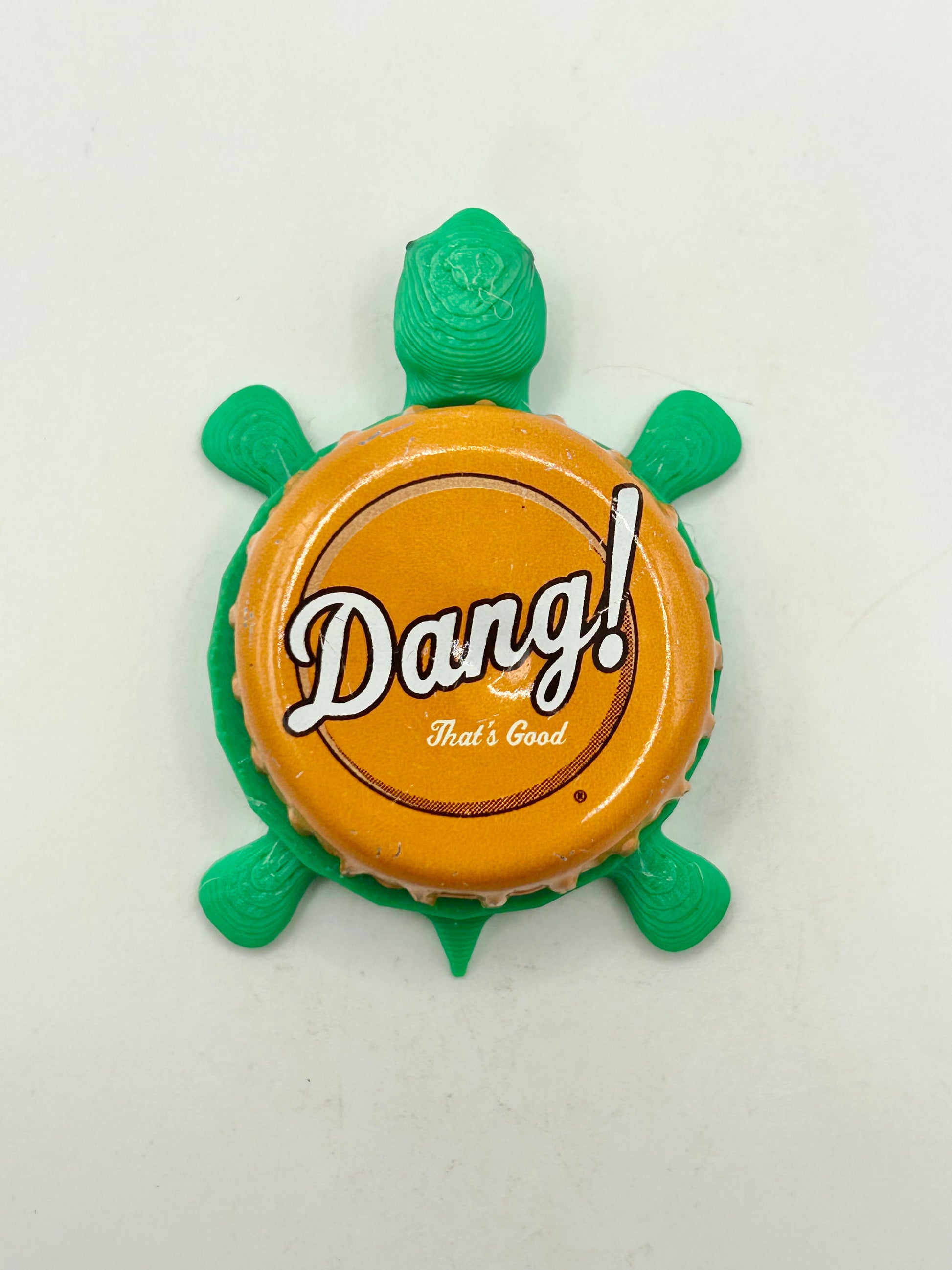 Dang! Root Beer (Orange) - Bottle Cap Magnet Turtle Shell Shocked Art