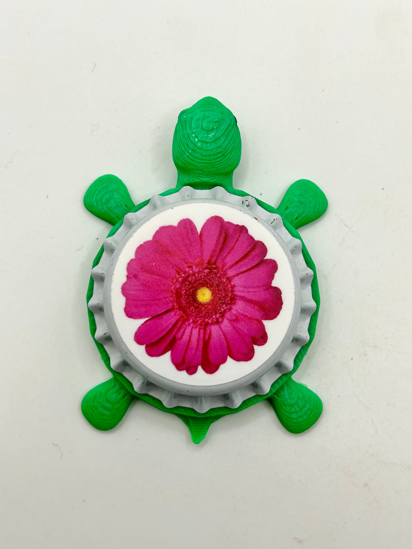 Pink Flower - Bottle Cap Magnet Turtle Shell Shocked Art