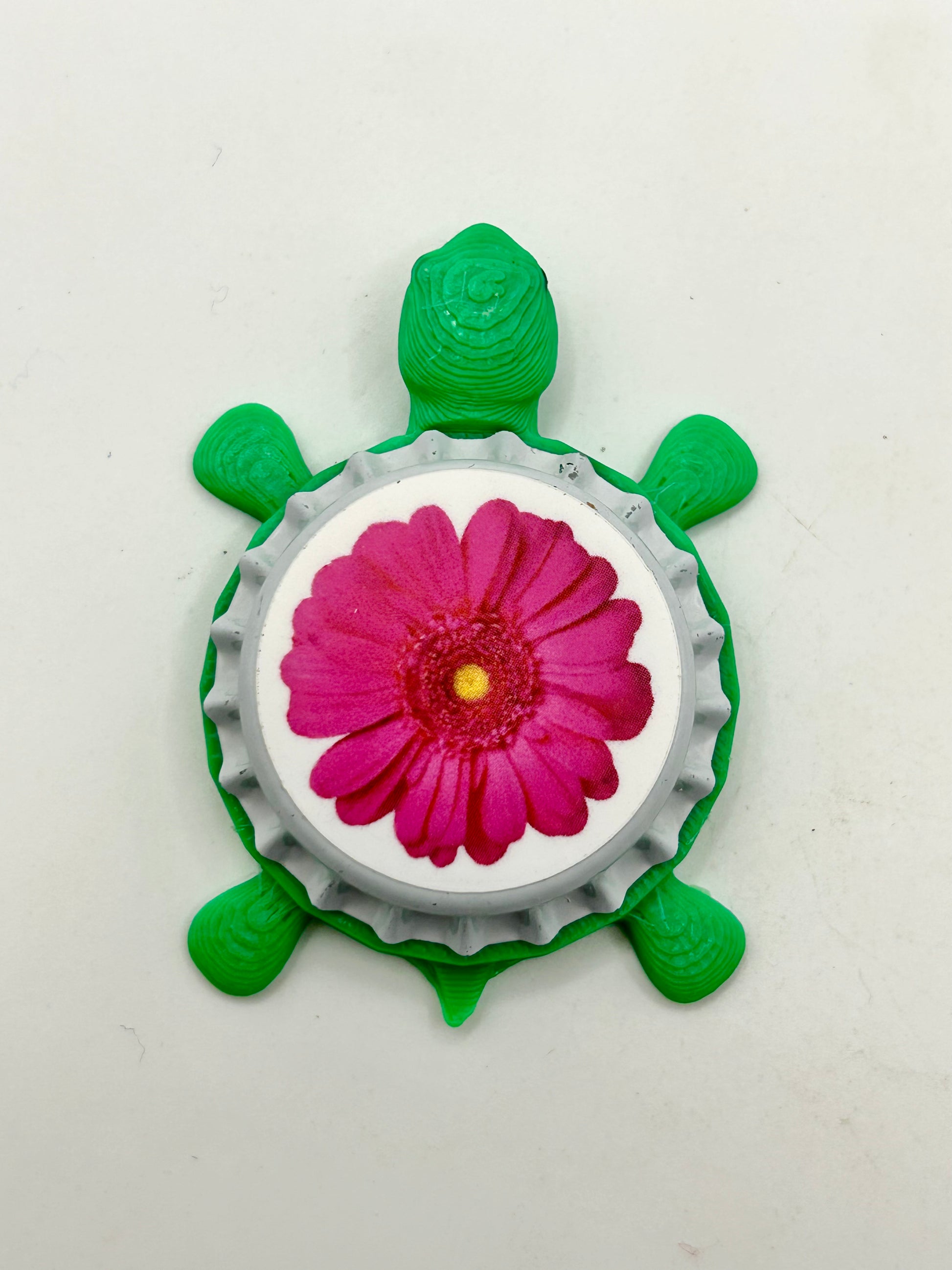 Pink Flower - Bottle Cap Magnet Turtle Shell Shocked Art