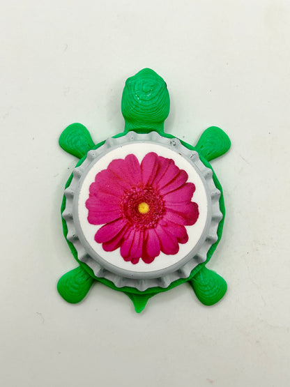 Pink Flower - Bottle Cap Magnet Turtle Shell Shocked Art