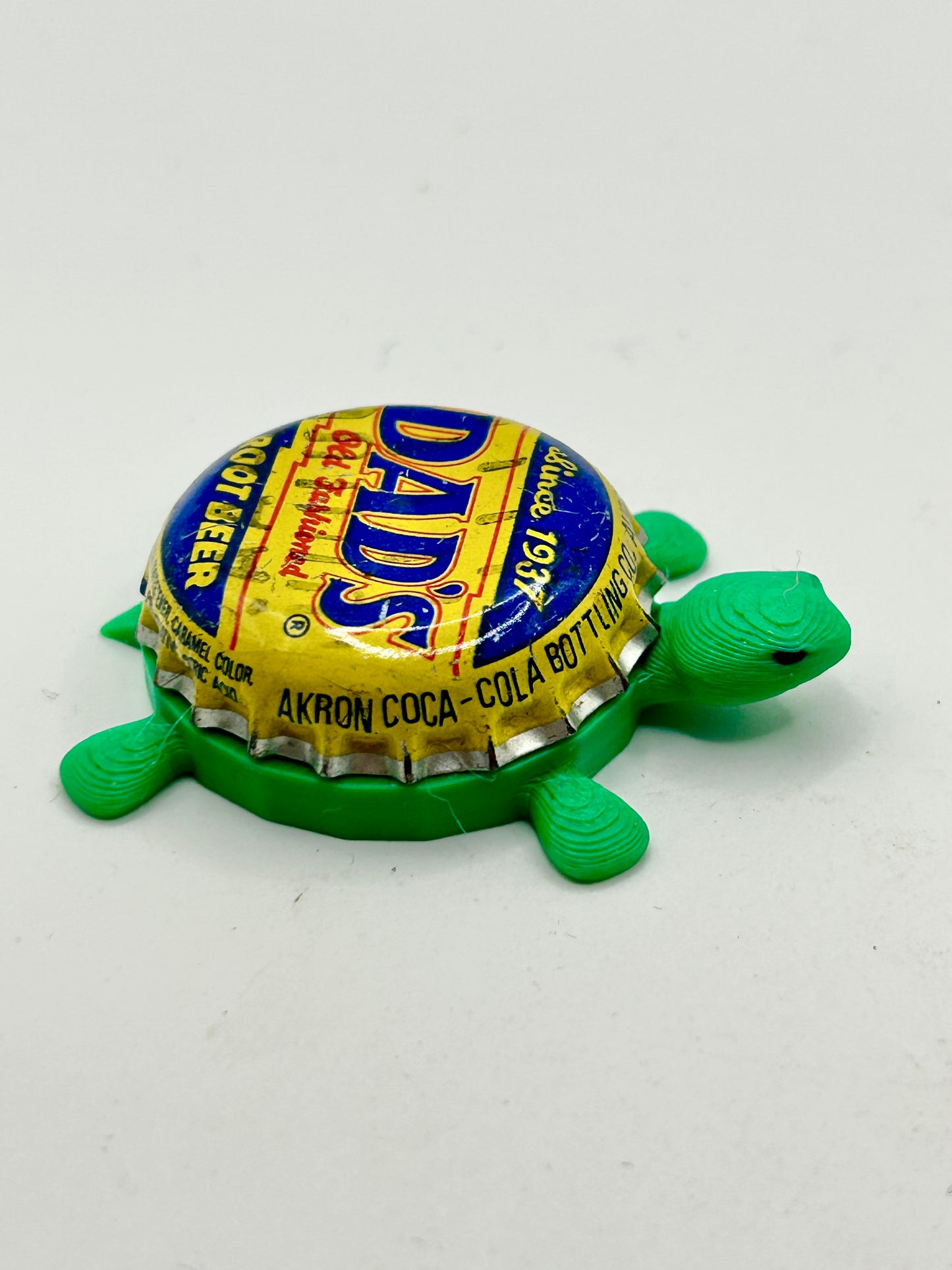 Dad’s Root Beer (Blue & Yellow, Stamped) - Bottle Cap Magnet Turtle Shell Shocked Art