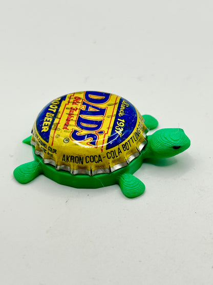 Dad’s Root Beer (Blue & Yellow, Stamped) - Bottle Cap Magnet Turtle Shell Shocked Art