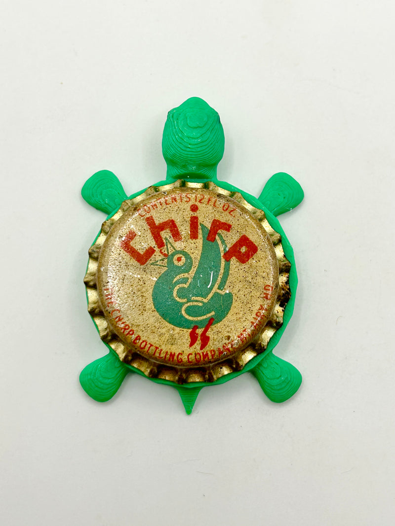 Chirp Soda - Bottle Cap Magnet Turtle Shell Shocked Art