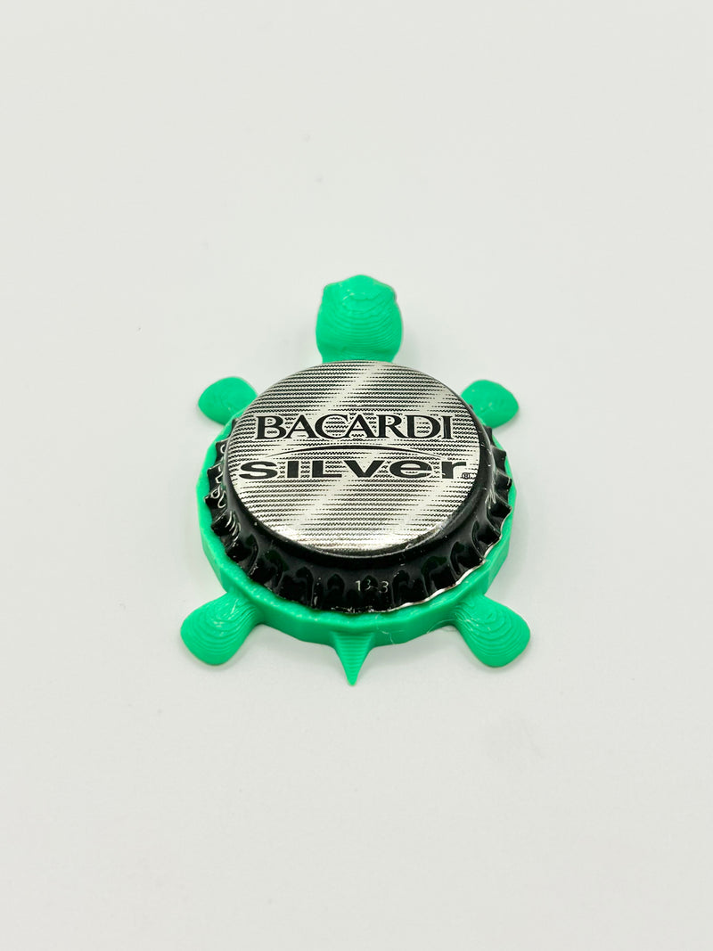 Bacardi Silver - Bottle Cap Magnet Turtle Shell Shocked Art