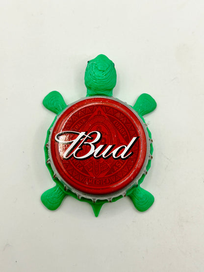 Bud (Budweiser, White Text) - Bottle Cap Magnet Turtle Shell Shocked Art