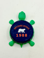 Artisans Depuis 1988 (Navy & Red) - Bottle Cap Magnet Turtle Shell Shocked Art
