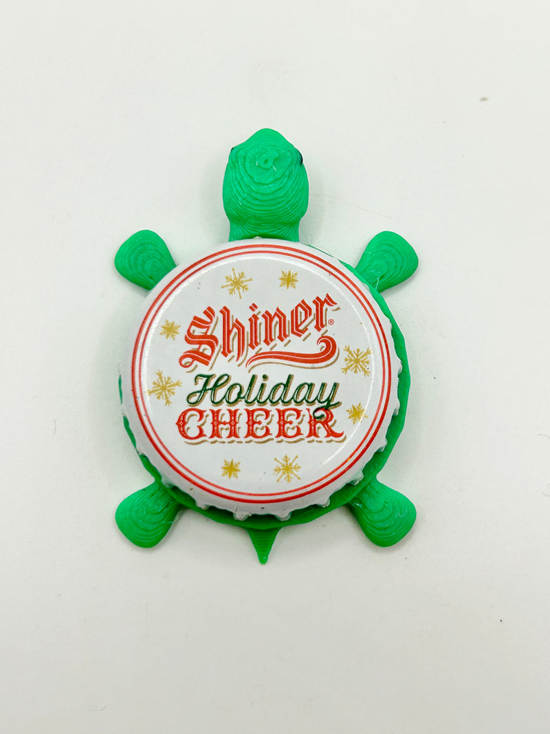 Shiner Holiday Cheer - Bottle Cap Magnet Turtle Shell Shocked Art