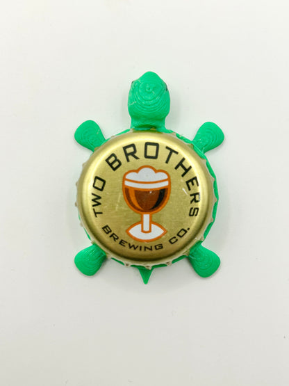 Two Brothers Brewing (Vintage) - Bottle Cap Magnet Turtle Shell Shocked Art