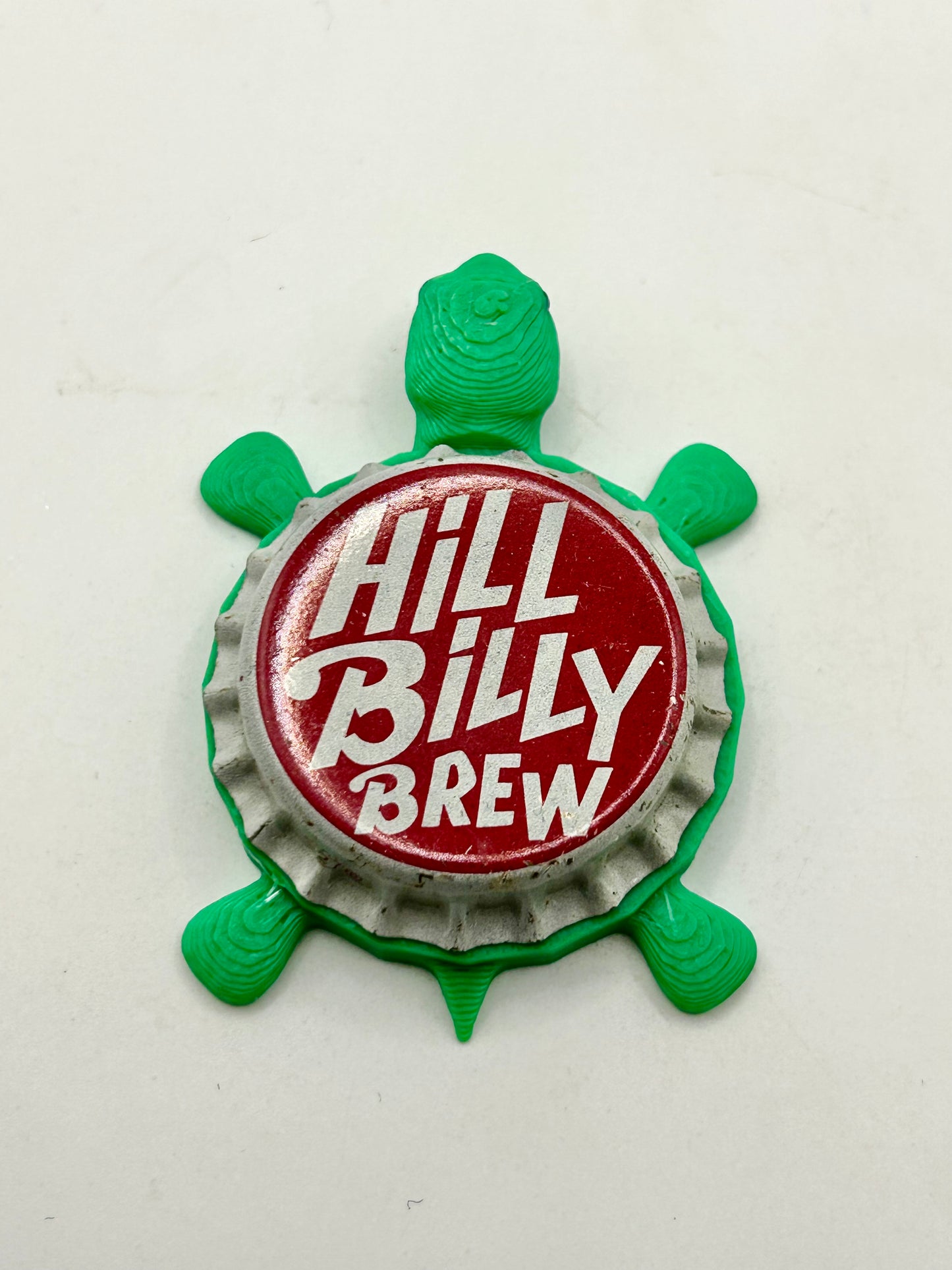 Hill Billy Brew - Bottle Cap Magnet Turtle Shell Shocked Art
