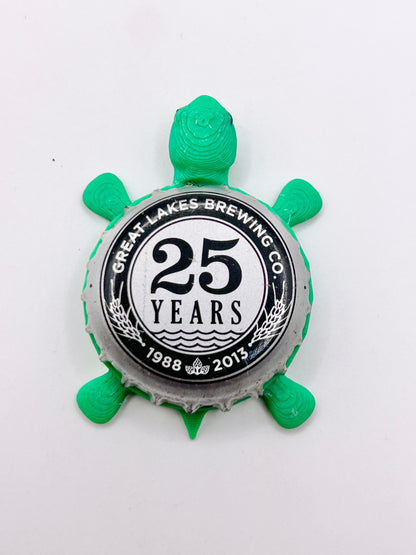 Great Lakes Brewing Co (25 Year Anniversary) - Bottle Cap Magnet Turtle Shell Shocked Art