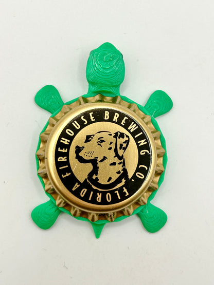 Firehouse Brewing (Black) - Bottle Cap Magnet Turtle Shell Shocked Art