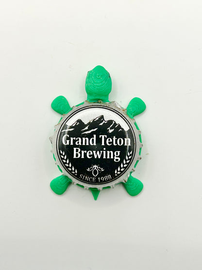 Grand Teton Brewing (Black and White) - Bottle Cap Magnet Turtle Shell Shocked Art