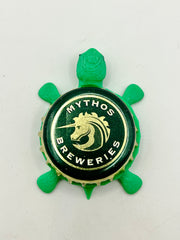 Mythos Breweries - Bottle Cap Magnet Turtle Shell Shocked Art