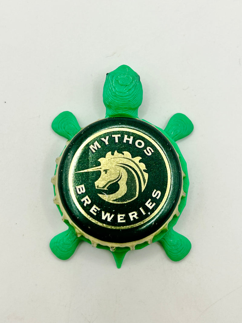Mythos Breweries - Bottle Cap Magnet Turtle Shell Shocked Art