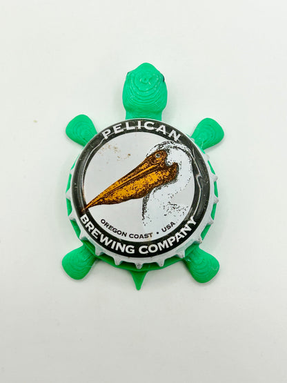 Pelican Brewing - Bottle Cap Magnet Turtle Shell Shocked Art
