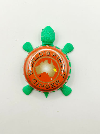 World’s Finest Ginger - Bottle Cap Magnet Turtle Shell Shocked Art