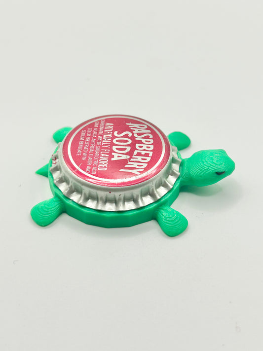 Raspberry Soda (Bright Background) - Bottle Cap Magnet Turtle