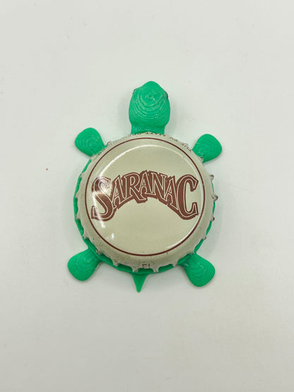 Saranac (Red Text) - Bottle Cap Magnet Turtle Shell Shocked Art