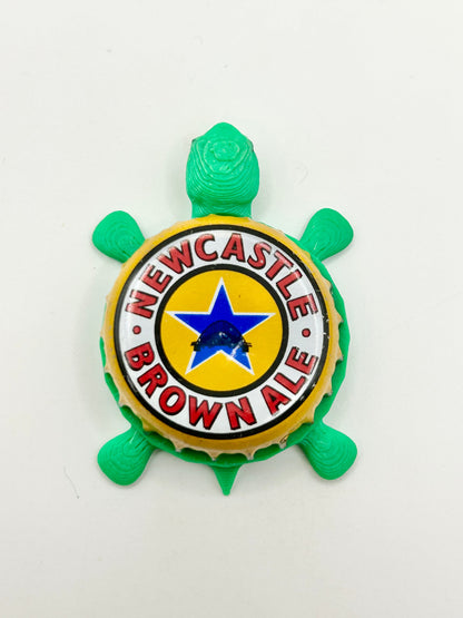 Newcastle Brown Ale - Bottle Cap Magnet Turtle Shell Shocked Art
