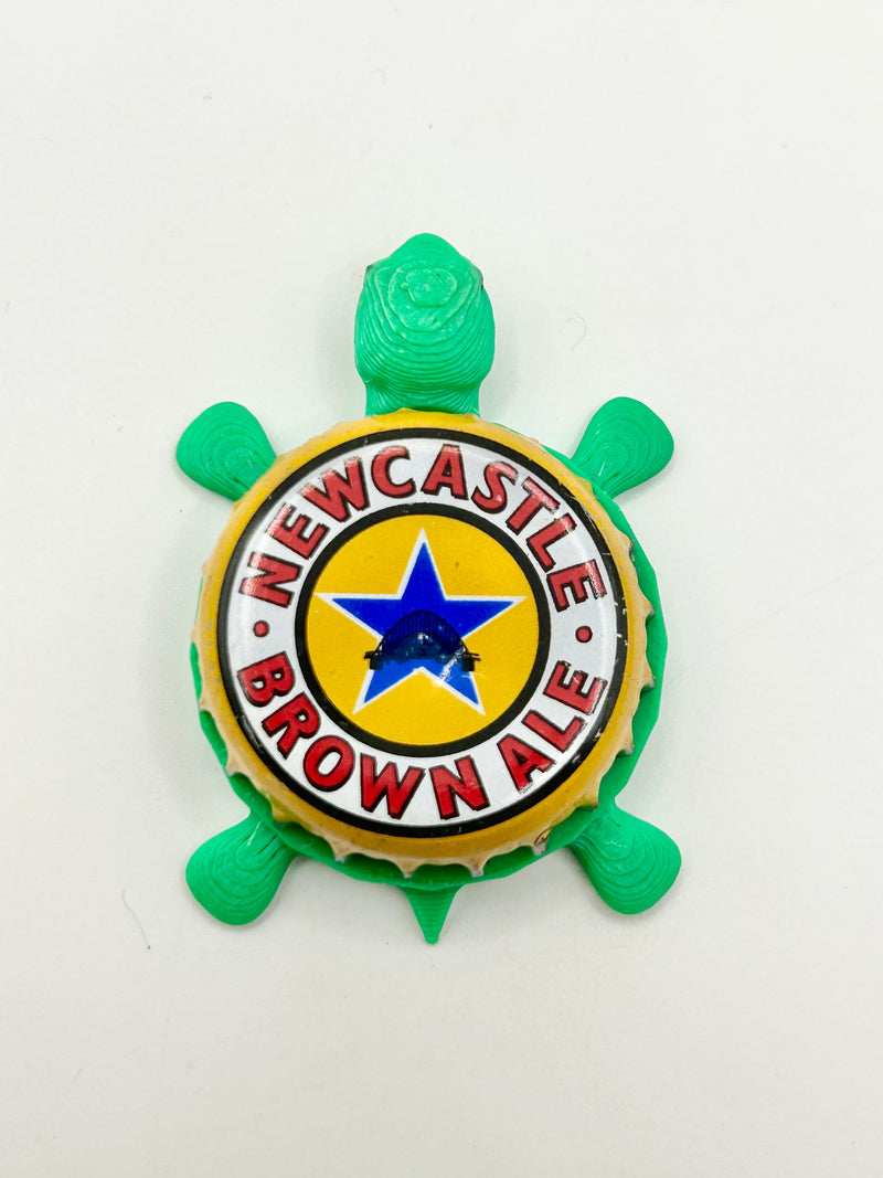 Newcastle Brown Ale - Bottle Cap Magnet Turtle Shell Shocked Art