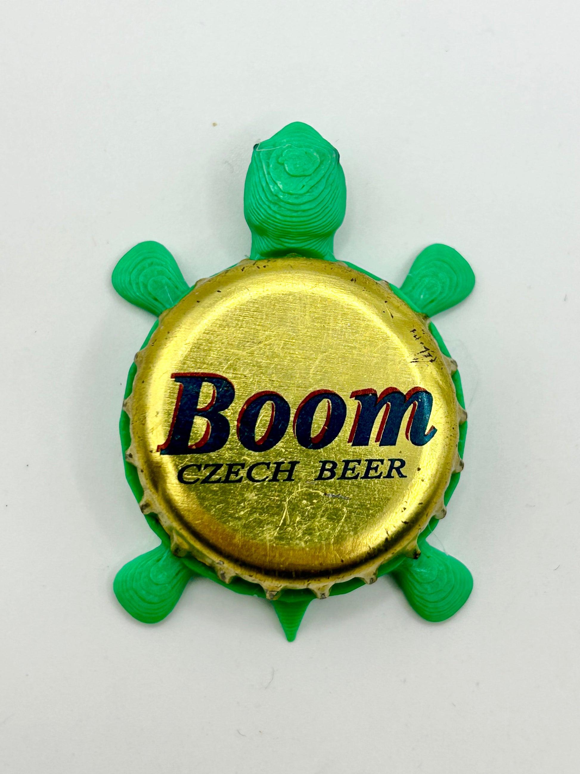 Boom Czech Beer - Bottle Cap Magnet Turtle Shell Shocked Art