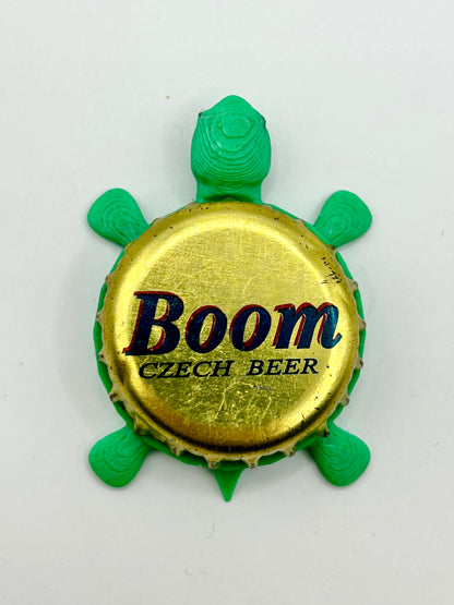 Boom Czech Beer - Bottle Cap Magnet Turtle Shell Shocked Art