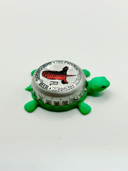 Rhino Chasers Beer - Bottle Cap Magnet Turtle Shell Shocked Art