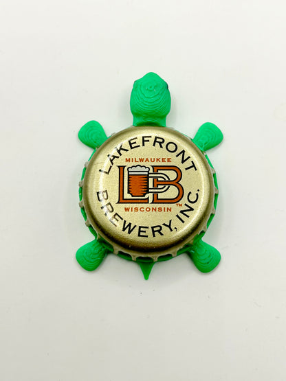 Lakefront Brewery (Gold) - Bottle Cap Magnet Turtle Shell Shocked Art