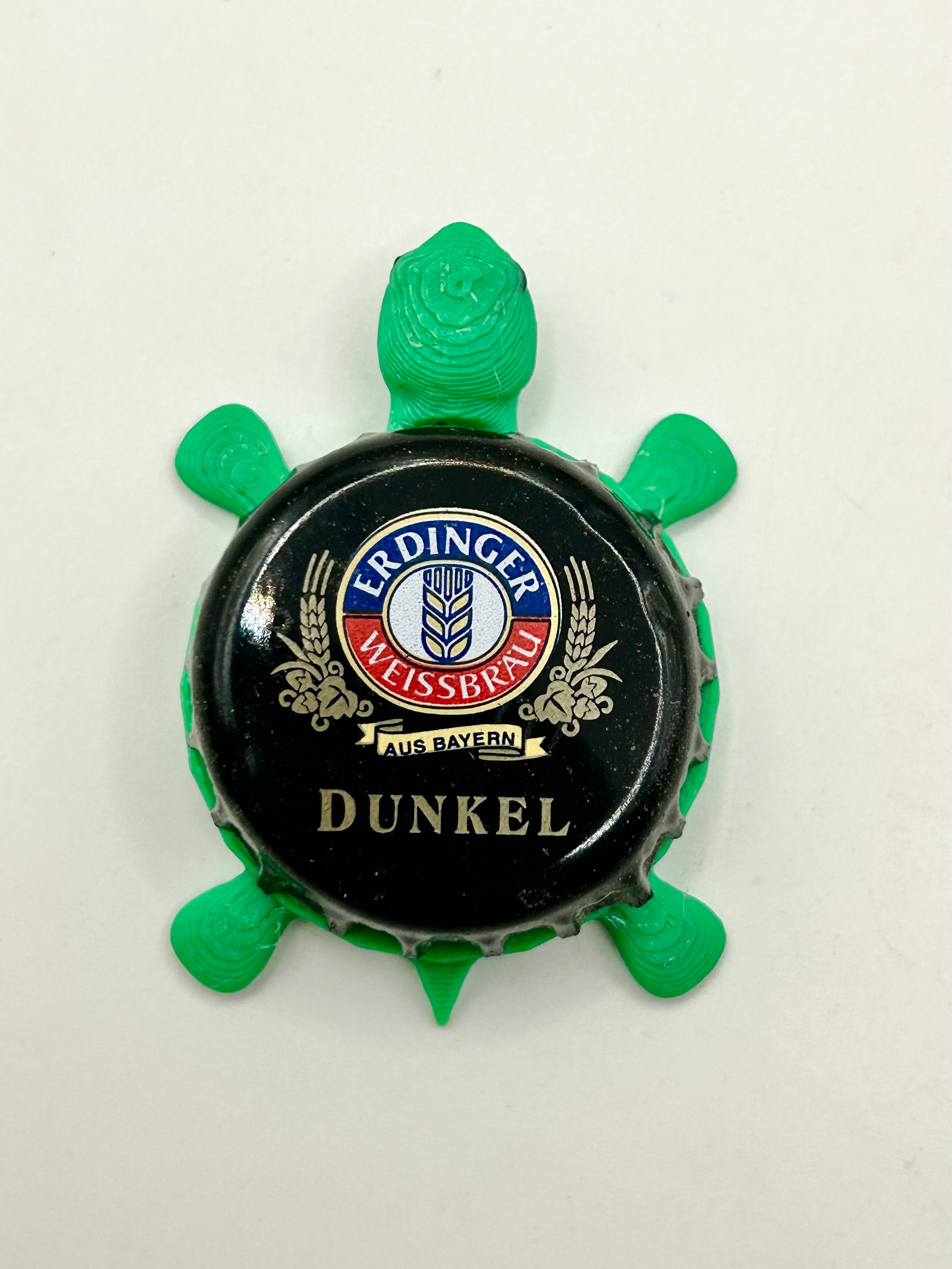 Erdinger Dunkel (Black) - Bottle Cap Magnet Turtle Shell Shocked Art