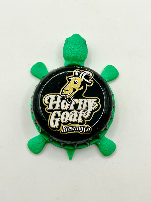Horny Goat Brewing (Black) - Bottle Cap Magnet Turtle Shell Shocked Art
