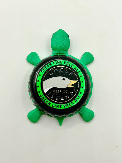 Goose Island Green Line Pale Ale - Bottle Cap Magnet Turtle Shell Shocked Art