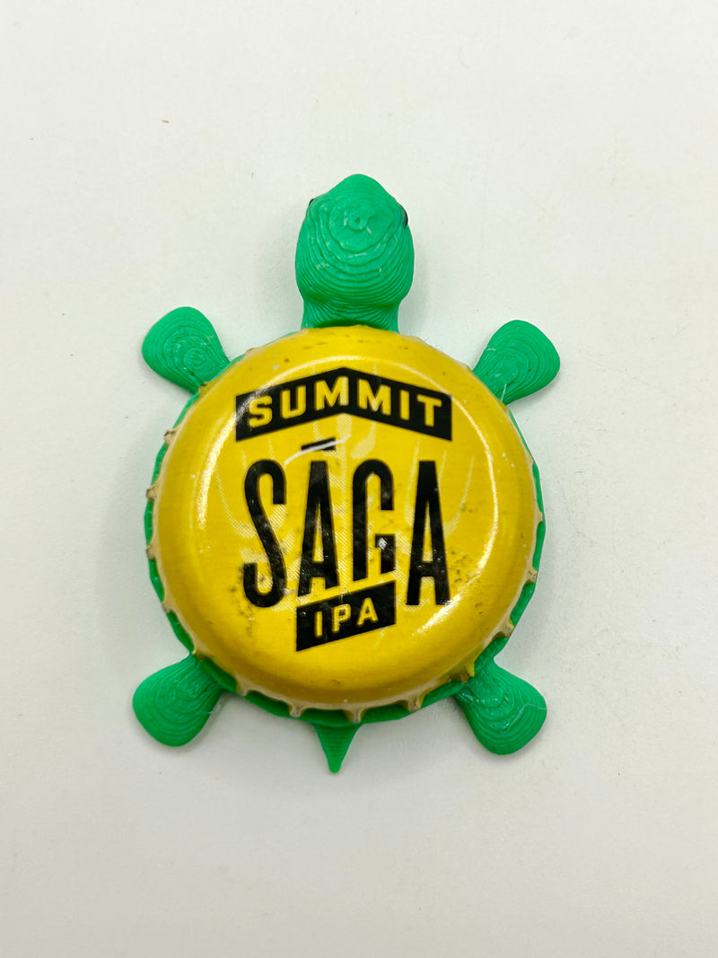 Summit Brewing Saga IPA - Bottle Cap Magnet Turtle Shell Shocked Art