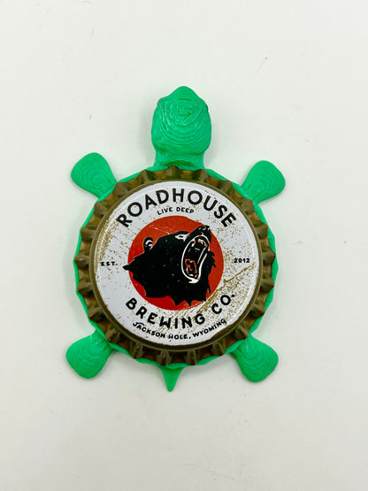Roadhouse Brewing - Bottle Cap Magnet Turtle Shell Shocked Art