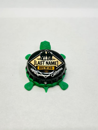 Last Name Brewing - Bottle Cap Magnet Turtle Shell Shocked Art