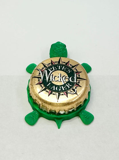 Pete's Wicked Lager - Bottle Cap Magnet Turtle Shell Shocked Art