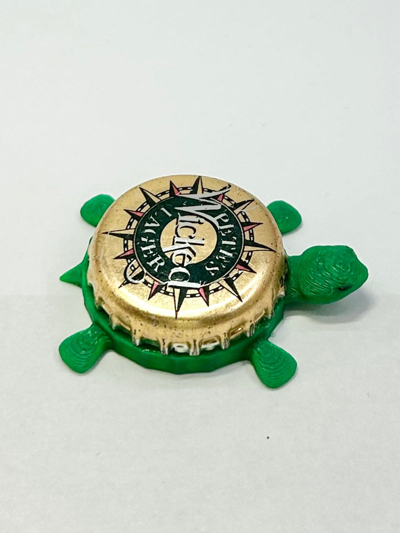 Pete's Wicked Lager - Bottle Cap Magnet Turtle Shell Shocked Art