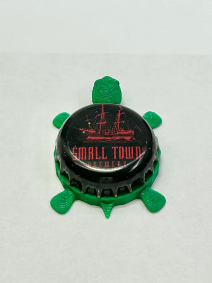 Small Town Brewery (Red) - Bottle Cap Magnet Turtle Shell Shocked Art