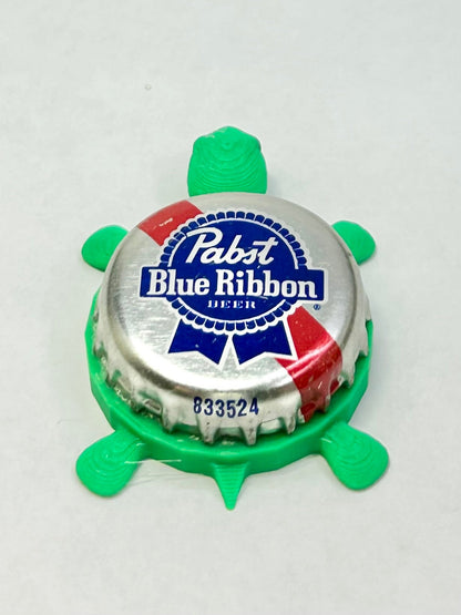 Pabst Blue Ribbon Beer - Bottle Cap Magnet Turtle Shell Shocked Art