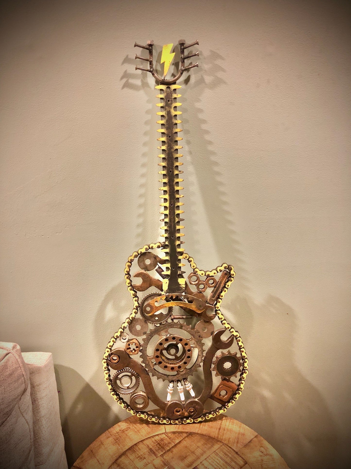 Guitar Metal Sculpture (Yellow Lightning Design) - Local Pickup Only Shell Shocked Art