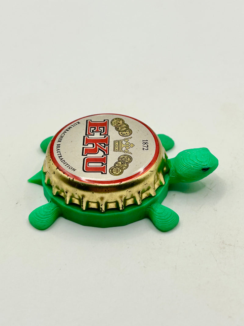 EKU Kulmbach, Gold Trim (Germany) - Bottle Cap Magnet Turtle Shell Shocked Art