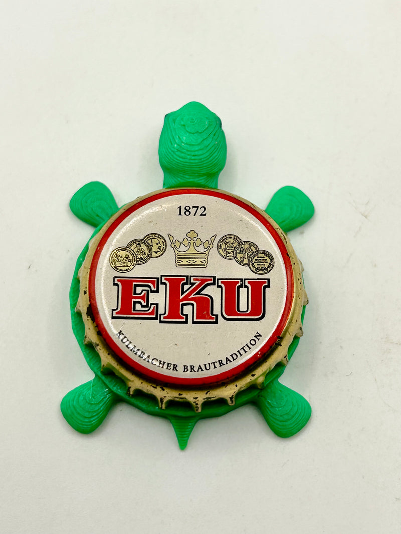 EKU Kulmbach, Gold Trim (Germany) - Bottle Cap Magnet Turtle Shell Shocked Art